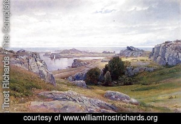 William Trost Richards - Coast with Sailboat, Newport